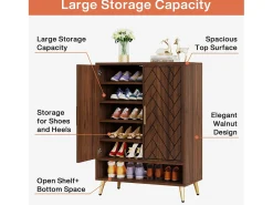 Mueble de zapatos con 2 puertas, mueble de almacenamiento de zapatos de 6 niveles, separadores ajustables, para el recibidor, salón, marrón