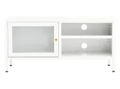 Mueble para el televisor acero y vidrio blanco 90x30x44 cm