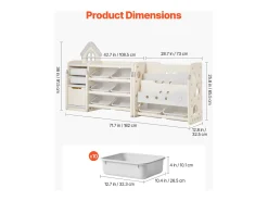 Mueble para Guardar Juguetes Infantiles SucceBuy, de 4 Niveles con Biblioteca, Estantería Organizadora de Juguetes con 10 Cubos de Plástico Extraíbles