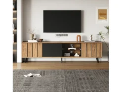 Mueble para TV 175×31,5×45 cm - 3 puertas - Apto para televisor de 75 pulgadas - natural + negro