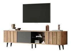 Mueble para TV 175×31,5×45 cm - 3 puertas - Apto para televisor de 75 pulgadas - natural + negro