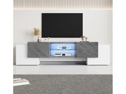 Mueble para TV - con 4 puertas - con iluminación LED - para televisores 80/75/70/65/55 pulgadas - blanco + gris