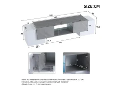 Mueble para TV - con 4 puertas - con iluminación LED - para televisores 80/75/70/65/55 pulgadas - blanco + gris
