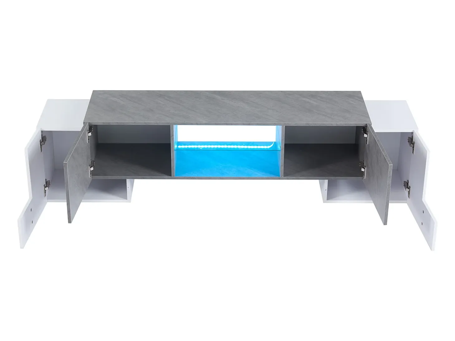 Mueble para TV - con 4 puertas - con iluminación LED - para televisores 80/75/70/65/55 pulgadas - blanco + gris