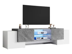 Mueble para TV - con 4 puertas - con iluminación LED - para televisores 80/75/70/65/55 pulgadas - blanco + gris