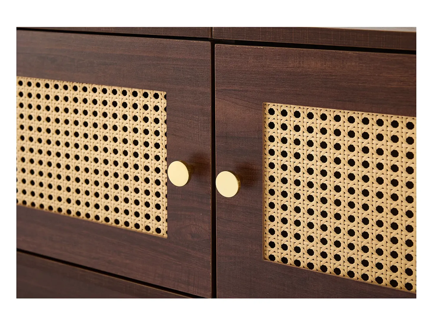 Mueble para TV - con 2 puertas de ratán y 4 cajones - apto para televisores de hasta 80" - Marrón