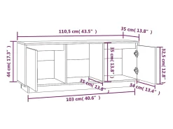Mueble para TV de madera maciza de pino blanco 110,5x35x44 cm