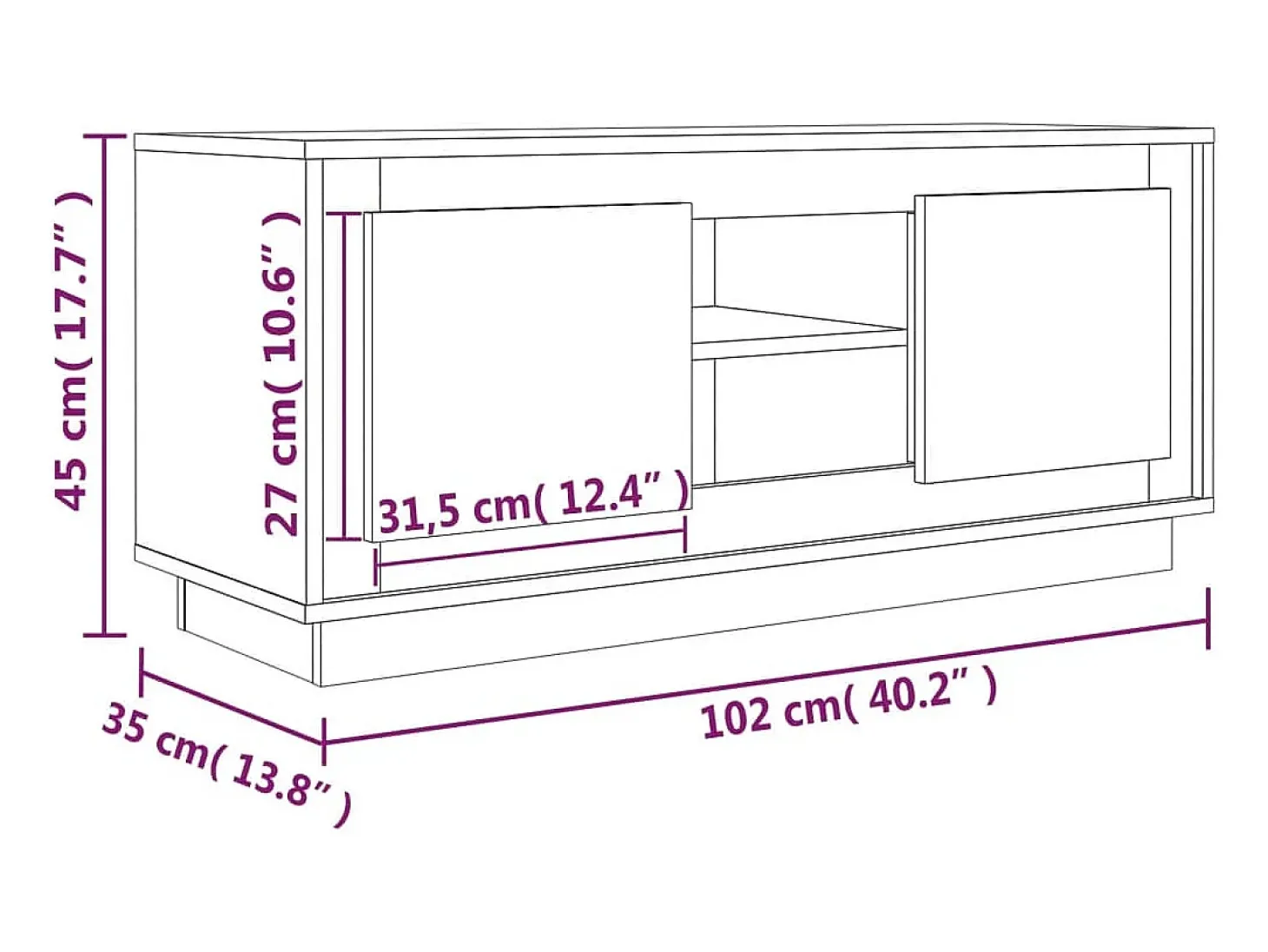 Mueble para TV madera contrachapada negro 102x35x45 cm