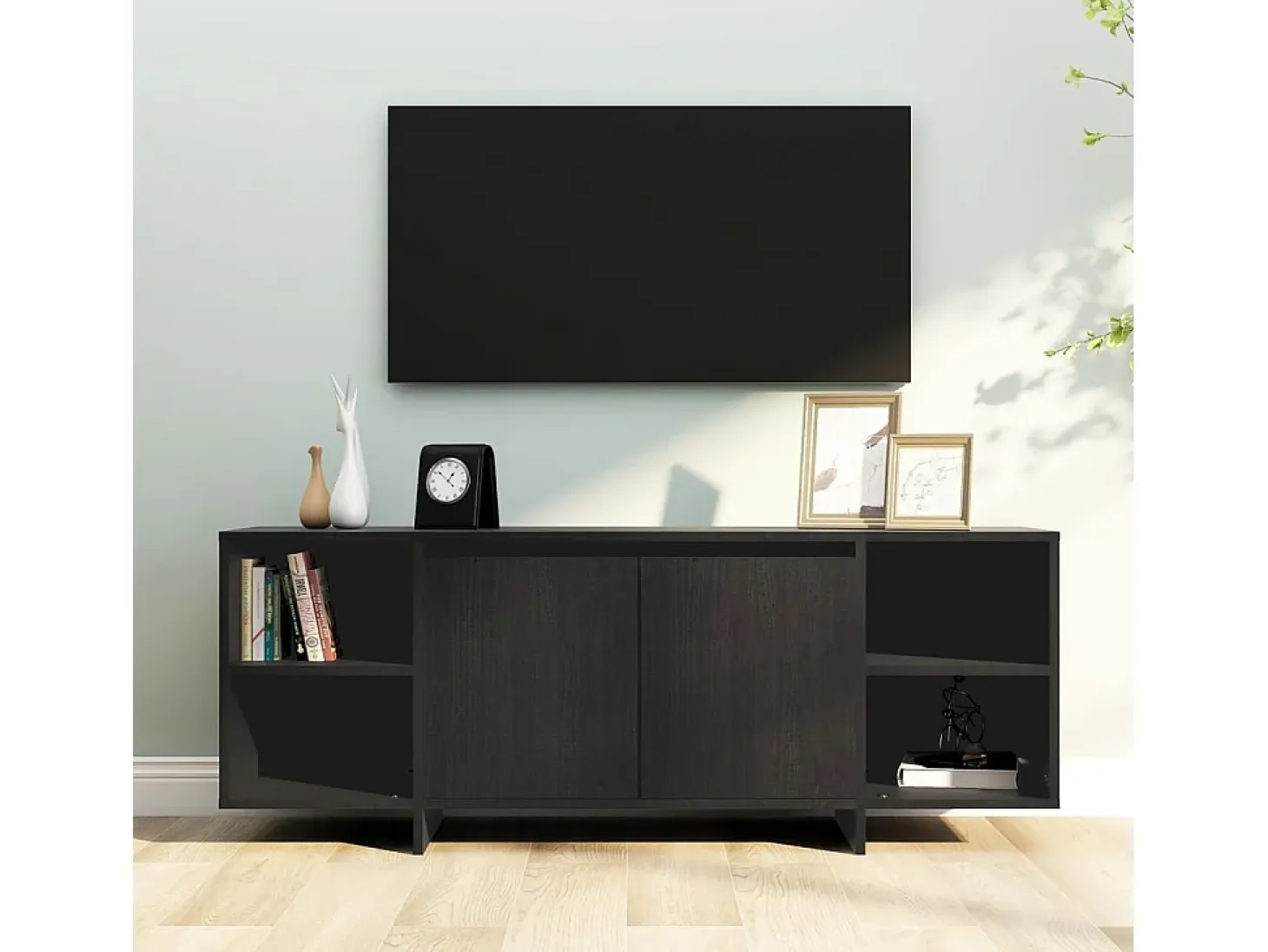 Mueble para TV madera contrachapada negro 130x35x50 cm