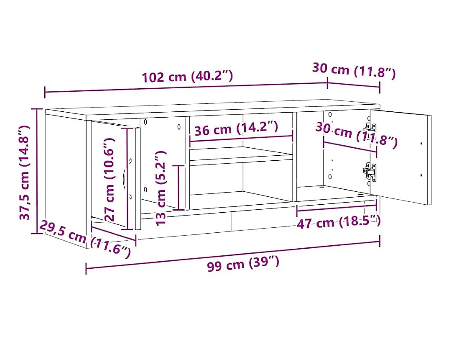 Mueble para TV madera de ingeniería roble artisan 102x30x37,5cm