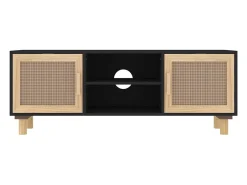 Mueble para TV madera maciza pino y ratán natural 105x30x40 cm