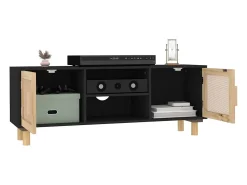 Mueble para TV madera maciza pino y ratán natural 105x30x40 cm