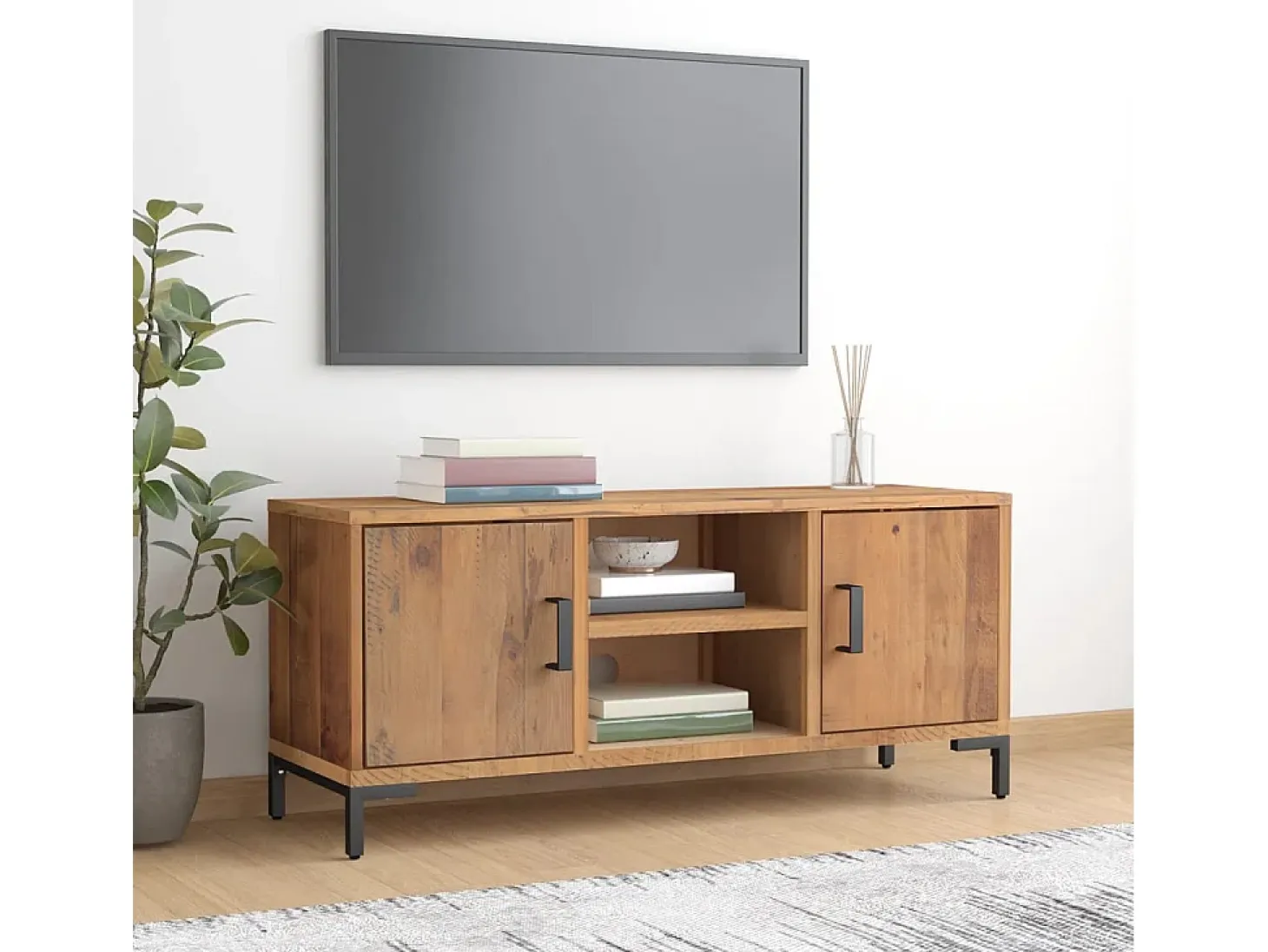 Mueble para TV madera maciza pino reciclada marrón 110x35x48 cm
