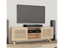 Mueble para TV madera maciza pino y ratán natural 105x30x40 cm