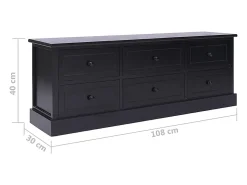 Mueble para TV madera maciza de paulownia negro 108x30x40 cm