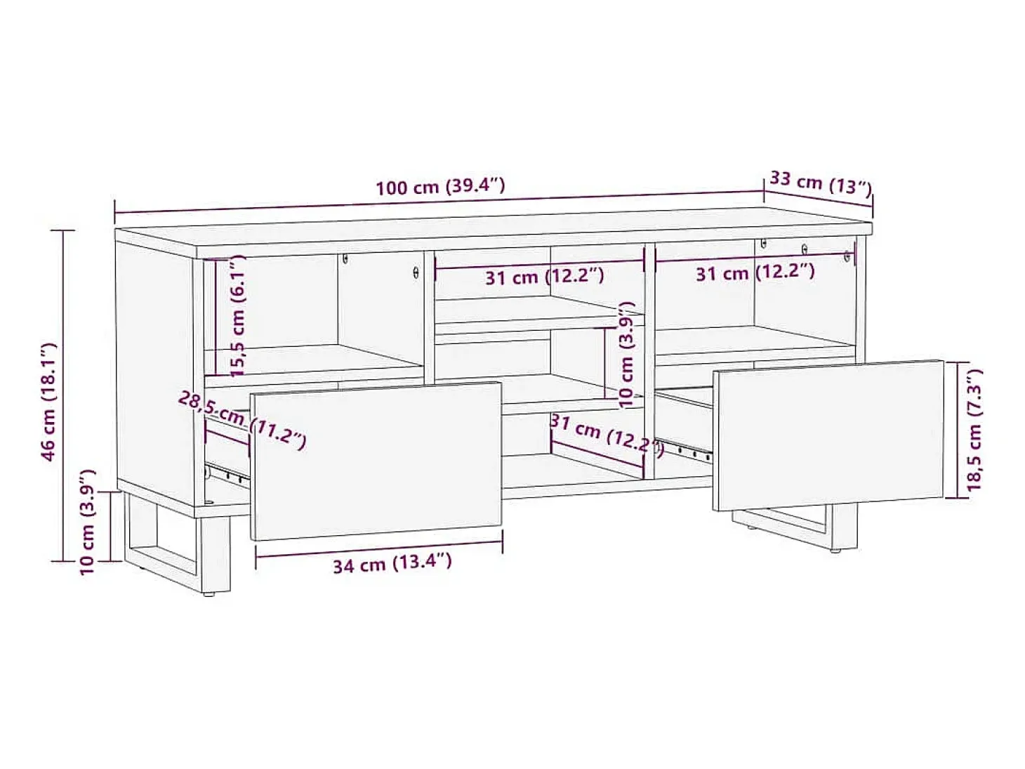 Mueble para TV Marrón 100 x 33 x 46 cm madera maciza de mango