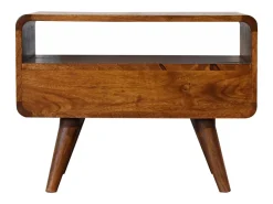 Mueble para TV Mini curvado en castaño de Artisan Furniture, 2 cajones, 1 estante abierto, marrón