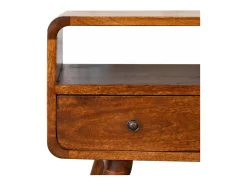 Mueble para TV Mini curvado en castaño de Artisan Furniture, 2 cajones, 1 estante abierto, marrón