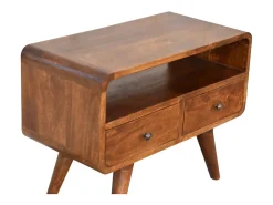 Mueble para TV Mini curvado en castaño de Artisan Furniture, 2 cajones, 1 estante abierto, marrón