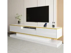Mueble para TV moderno 180×38×45 cm - con tres cajones - con un compartimento abierto - con iluminación LED - blanco