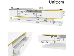 Mueble para TV moderno 180×38×45 cm - con tres cajones - con un compartimento abierto - con iluminación LED - blanco
