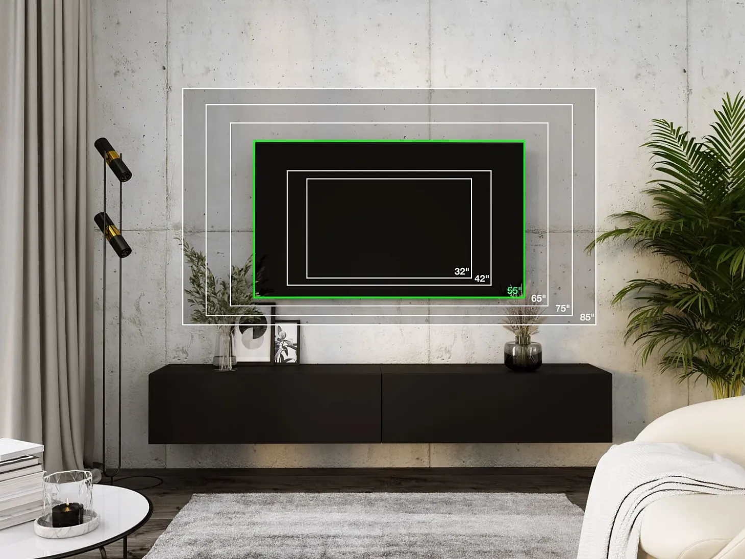 Mueble para TV suspendido, 170 x 34 x 32 cm, negro mate