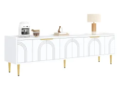 Mueble para TV 170x35x47,5 cm - 4 puertas - con estantes - Patas de metal - MDF - Blanco