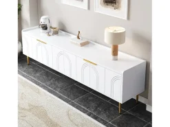 Mueble para TV 170x35x47,5 cm - 4 puertas - con estantes - Patas de metal - MDF - Blanco