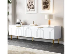 Mueble para TV 170x35x47,5 cm - 4 puertas - con estantes - Patas de metal - MDF - Blanco