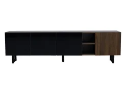 Mueble para TV 180x38x50 cm - con 4 puertas - aspecto madera - Puertas de alto brillo - MDF + paneles de partículas - Natural + negro