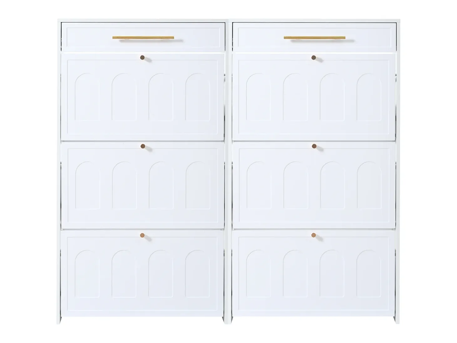 Mueble para zapatos 2 piezas 140x25x123,5 cm - 6 puertas abatibles y 2 cajones - 12 estantes - MDF - Blanco