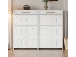 Mueble para zapatos 2 piezas 140x25x123,5 cm - 6 puertas abatibles y 2 cajones - 12 estantes - MDF - Blanco