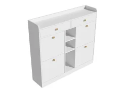 Mueble para zapatos 110 x 26 x 100 cm - con 4 puertas - 2 cajones - 3 compartimentos abiertos - blanco