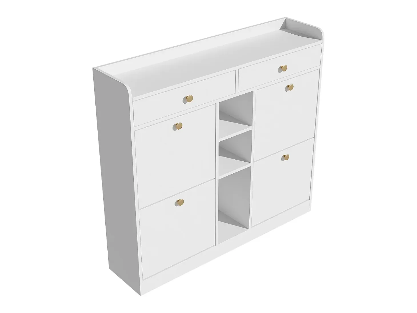 Mueble para zapatos 110 x 26 x 100 cm - con 4 puertas - 2 cajones - 3 compartimentos abiertos - blanco