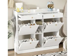 Mueble para zapatos 110 x 26 x 100 cm - con 4 puertas - 2 cajones - 3 compartimentos abiertos - blanco