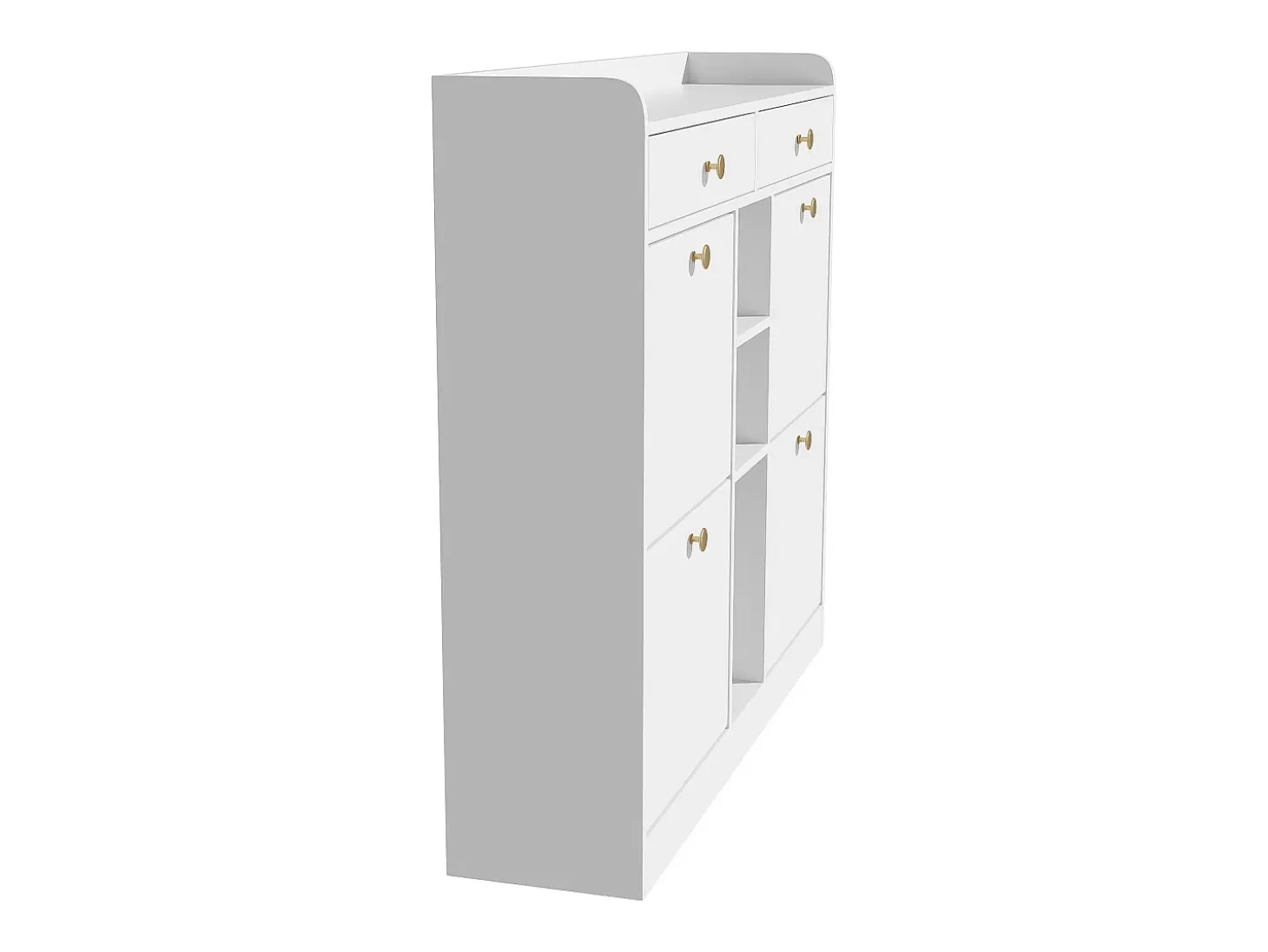 Mueble para zapatos 110 x 26 x 100 cm - con 4 puertas - 2 cajones - 3 compartimentos abiertos - blanco