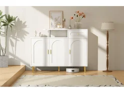 Mueble para zapatos 120 x 35 x 92 cm - 1 cajón + 3 puertas - patas de metal - Blanco