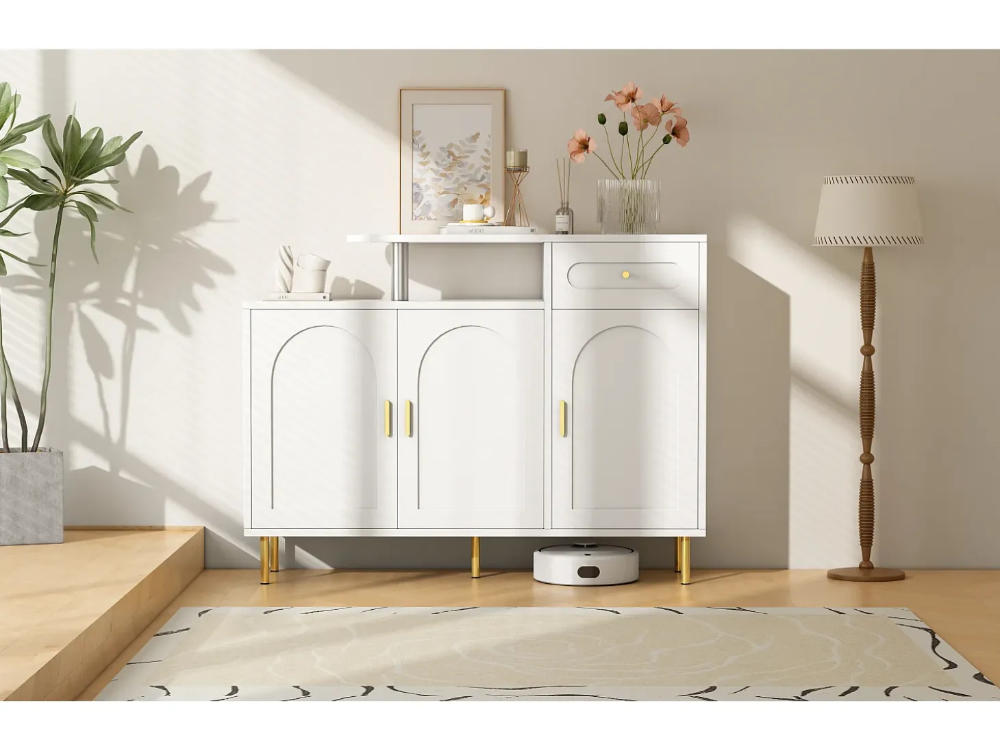 Mueble para zapatos 120 x 35 x 92 cm - 1 cajón + 3 puertas - patas de metal - Blanco
