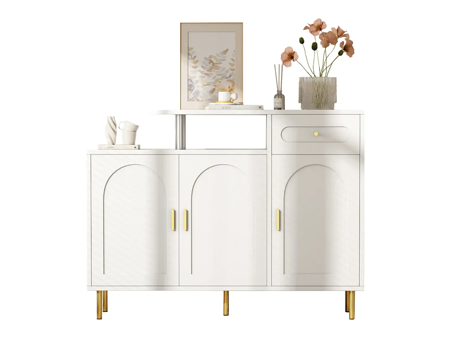 Mueble para zapatos 120 x 35 x 92 cm - 1 cajón + 3 puertas - patas de metal - Blanco