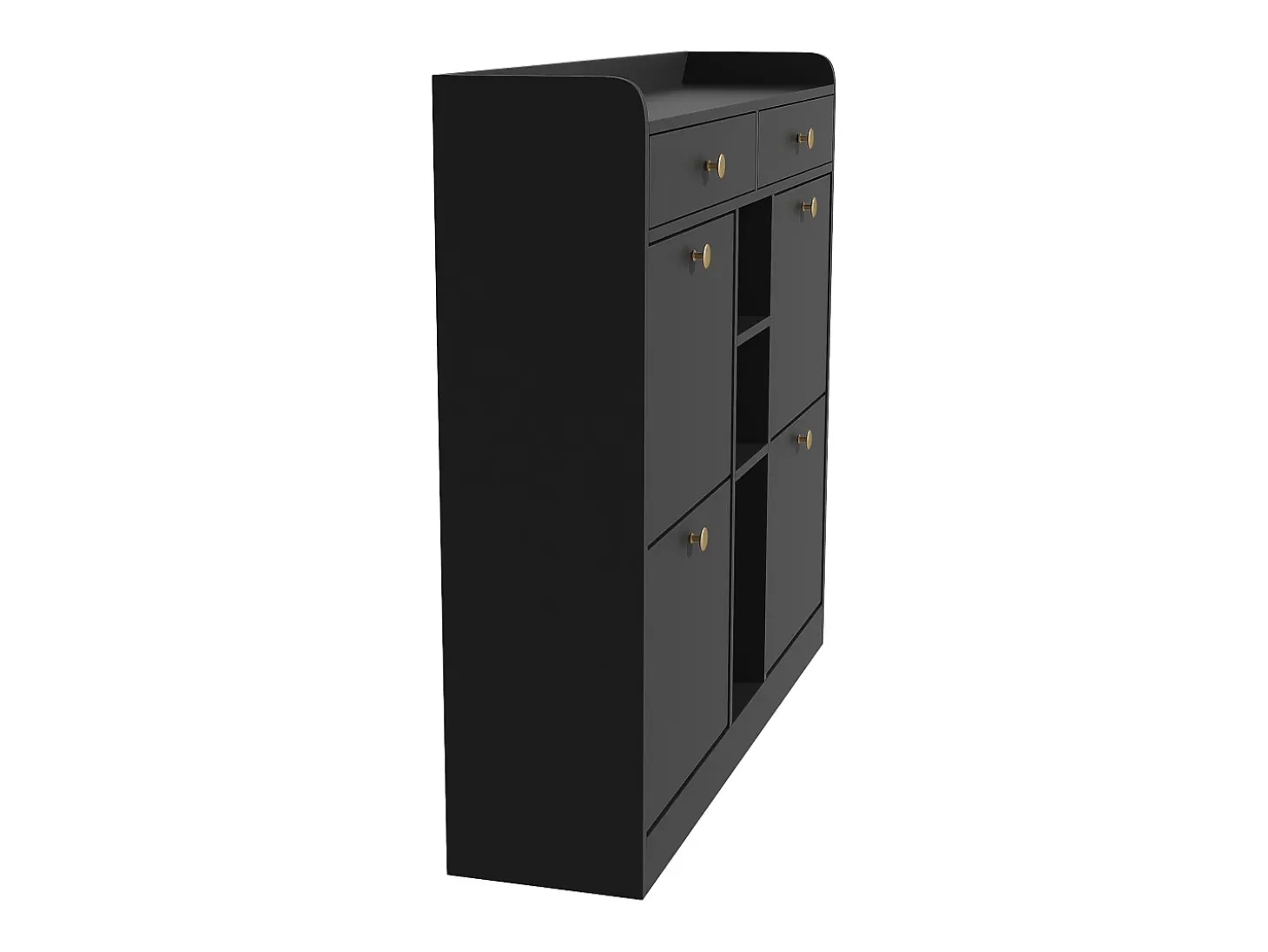 Mueble para zapatos 110 x 26 x 100 cm - 4 puertas - 2 cajones - 3 compartimentos abiertos - negro