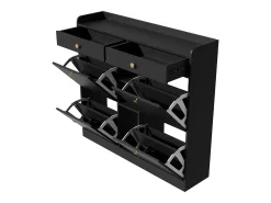 Mueble para zapatos 110 x 26 x 100 cm - 4 puertas - 2 cajones - 3 compartimentos abiertos - negro