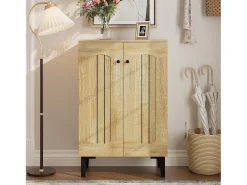 Mueble para zapatos moderno 60x31,5x95 cm - 2 puertas - Estantes de varios niveles - Paneles de partículas - Natural