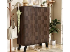 Mueble para zapatos moderno 80x35x110cm - 2 puertas - 5 compartimentos - Estantes ajustables - Acabado imitación madera - Marrón
