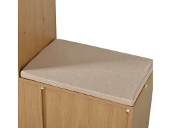 Mueble para zapatos multifuncional 142x35x110cm - con un asiento acolchado - con 3 puertas de ratán y 1 cajón - Natural