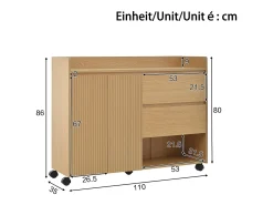 Mueble para zapatos móvil 110×35×86 cm - con ruedas giratorias - 2 puertas y 2 cajones - estantes regulables - MDF - natural
