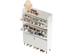 Mueble para zapatos 80x23,5x123,5 cm - con 3 frontales abatibles - con 6 compartimentos ajustables - blanco