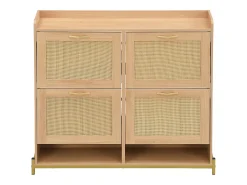 Mueble para zapatos 108.5x24x100 cm - con 4 puertas de ratán - Estructura de metal - MDF - Natural