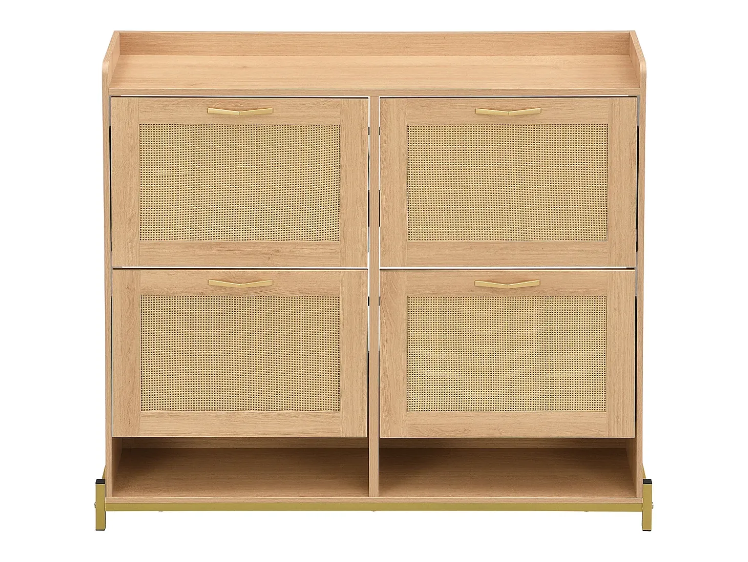 Mueble para zapatos 108.5x24x100 cm - con 4 puertas de ratán - Estructura de metal - MDF - Natural