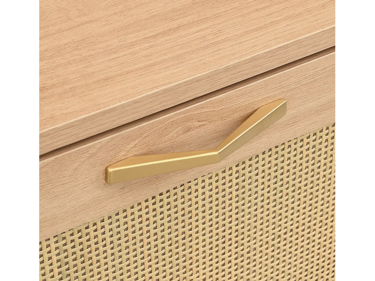 Mueble para zapatos 108.5x24x100 cm - con 4 puertas de ratán - Estructura de metal - MDF - Natural