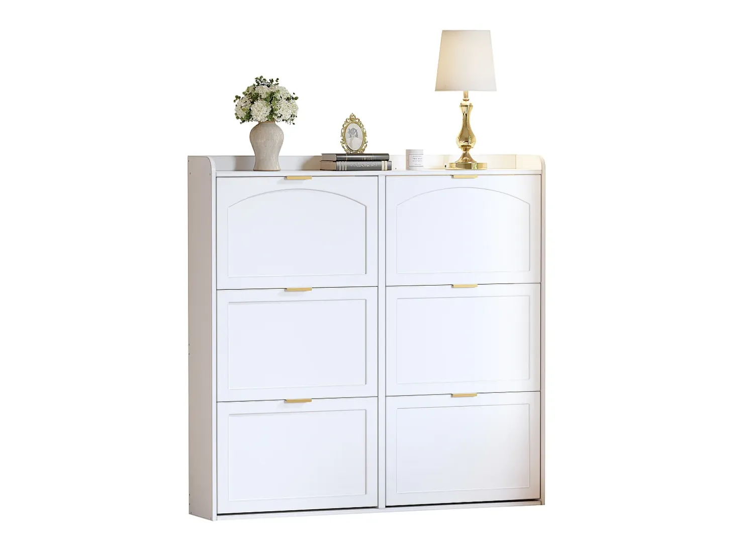 Mueble para zapatos 120x23x118cm - con 6 puertas abatibles - blanco